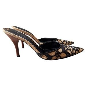 Nina Black and Gold Lace Mules